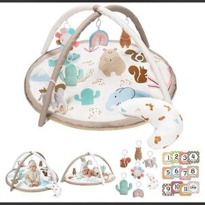 NWT Infant Tummy Time Mat & Play Gym, Beige Neutral and White